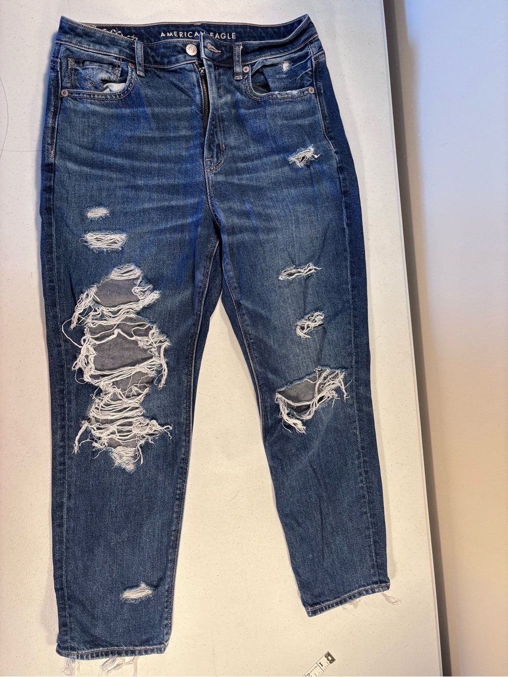 American Eagle Outfitters Boyfriend Jeans Dark Blue with Distress ankle length